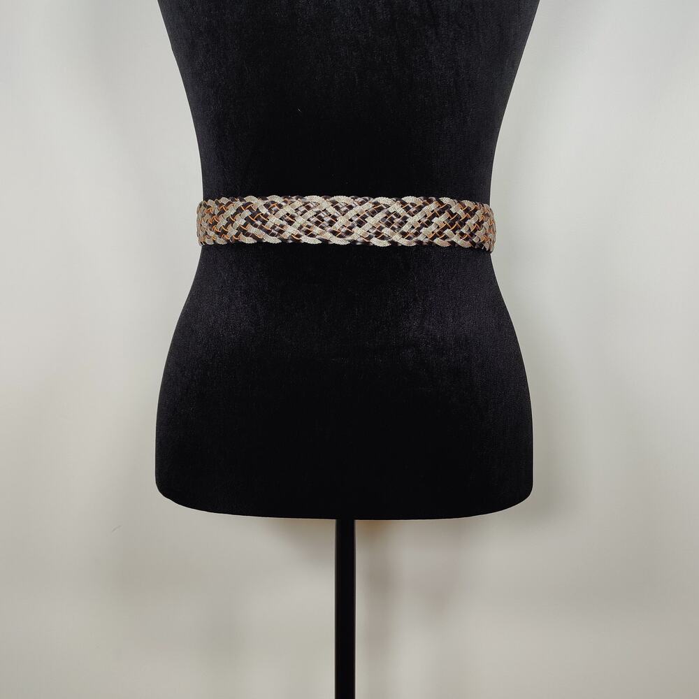 Another Line Woven Leather & Silver Mesh Belt S 34” Boho Western - Picture 5 of 8